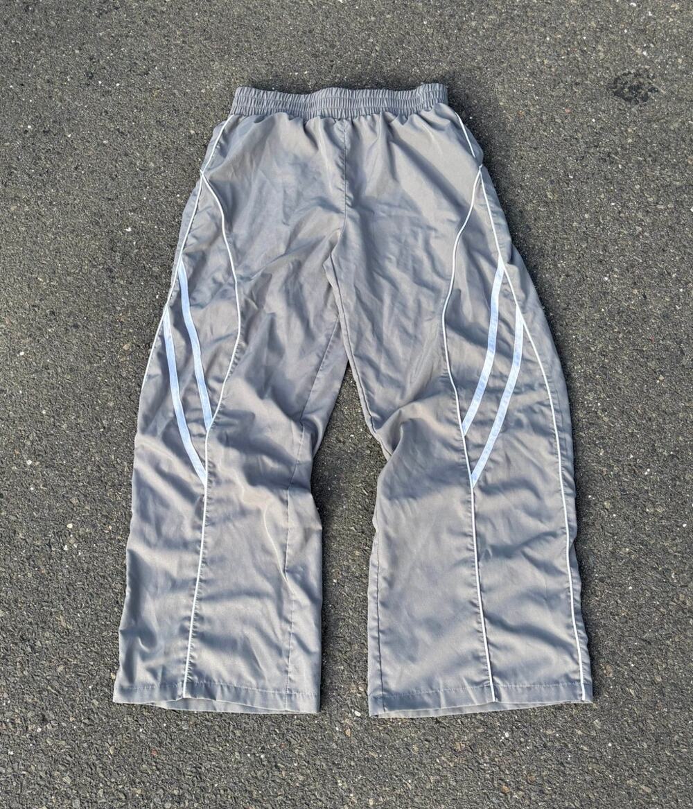 Grey Striped Track Pants Size XL Wide Leg Y2K